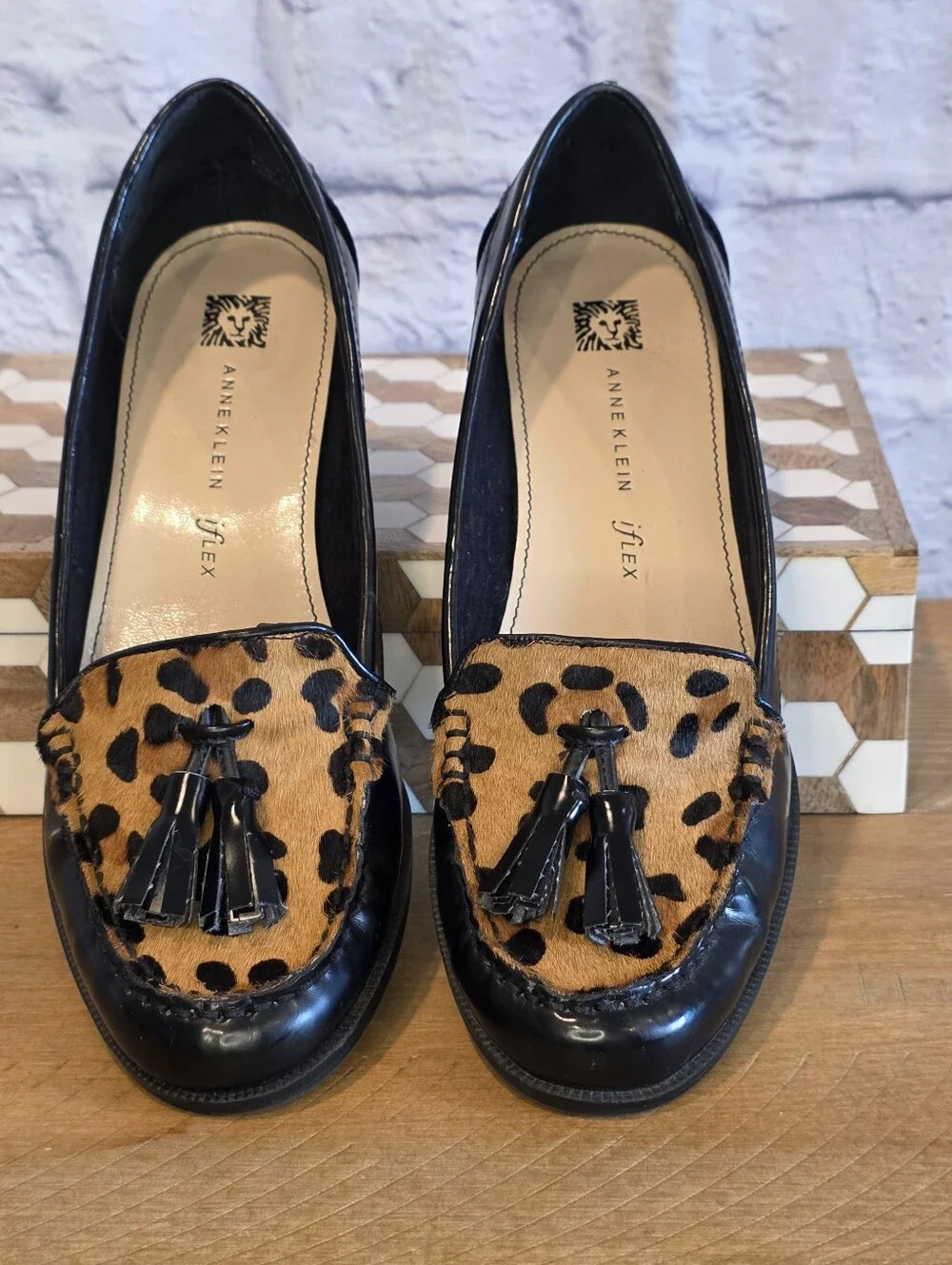 Anne Klein Devina Leopard Pony Hair Block Heel Loafer Pumps 7.5 M